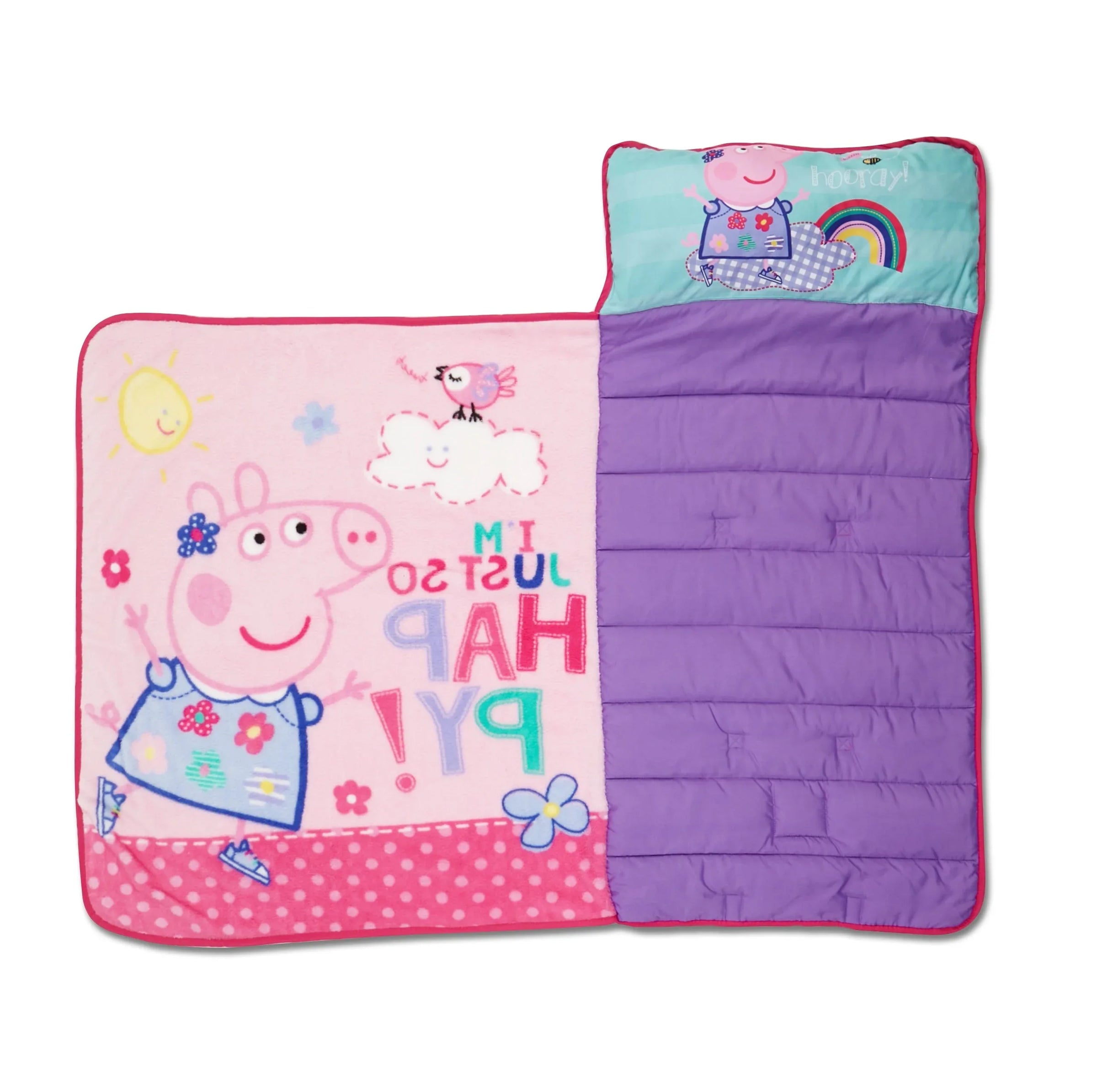 NoJo Peppa Pig I'm so Happy Toddler Nap Mat - Includes Attached Pillow and Fleece Blanket - BIG FRENCHIES