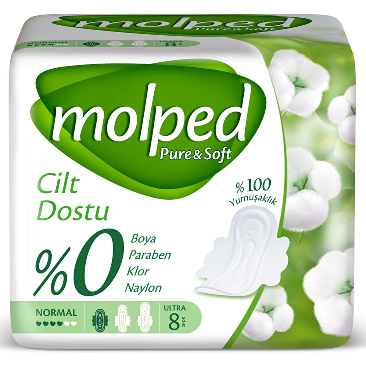 Molped Pure & Soft: Organic Cotton Feminine Hygiene Pads for Sensitive Skin - Hypoallergenic, Dye-Free, and Vegan Menstrual Pads
