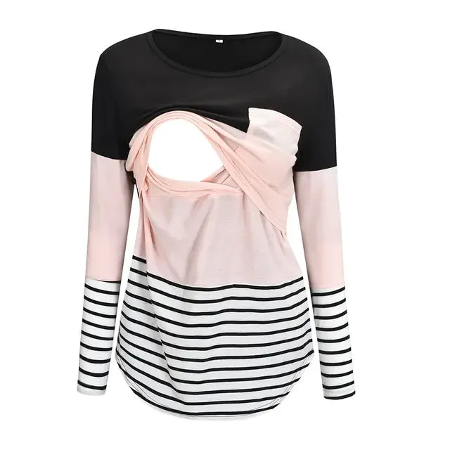 Maternity Nursing T-Shirt with Stitching and Long Sleeves - # BAGE211510102-NURSG - BIG FRENCHIES
