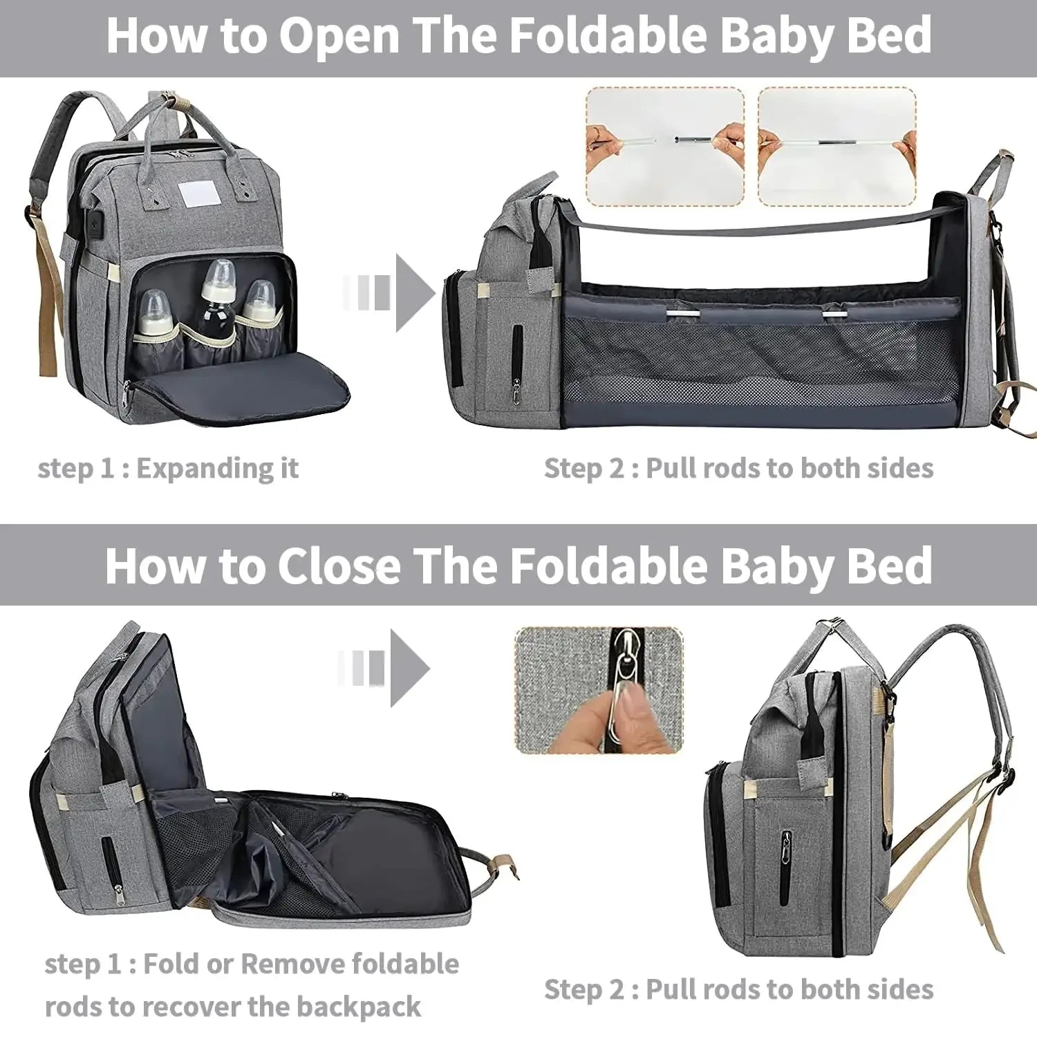 Baby Diaper Bag - Foldable Baby Bed - # BAGEG11610003 - BIG FRENCHIES