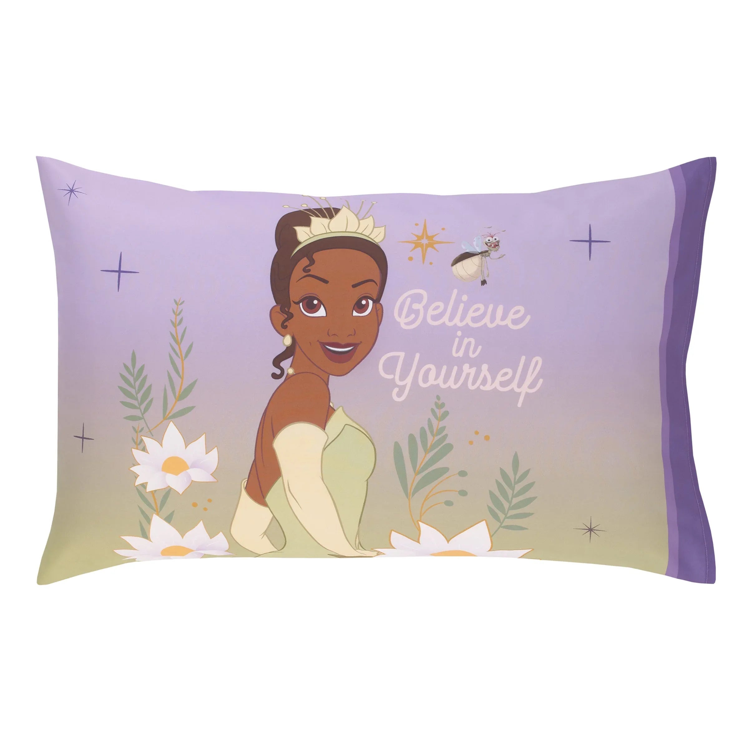 NoJo Disney Princess Tiana Create Your World 4 Piece Toddler Bed Set - Comforter, Fitted Bottom Sheet, Flat Top Sheet, Reversible Pillowcase, Lavender, Green, Yellow - BIG FRENCHIES
