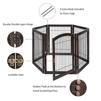 6-Panel Freestanding Wooden Dog Playpen & Pet Gate, 144"L x 31.5"H – Lockable Gate, No Wall Mounting, White/Espresso