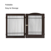 6-Panel Freestanding Wooden Dog Playpen & Pet Gate, 144"L x 31.5"H – Lockable Gate, No Wall Mounting, White/Espresso
