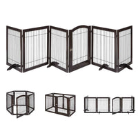 6-Panel Freestanding Wooden Dog Playpen & Pet Gate, 144"L x 31.5"H – Lockable Gate, No Wall Mounting, White/Espresso