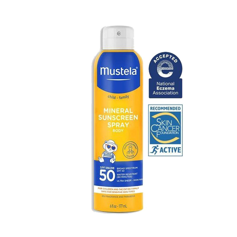 Mustela SPF 50 Mineral Sunscreen Spray Body 6oz – Broad-Spectrum Sun Protection for the Whole Family