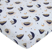 Goodnight Sleep Tight White and Blue Koala, Sloth, Bear, Star, and Moon 4 Piece Nursery Crib Bedding Set - Comforter, 100% Cotton Fitted Crib Sheet, Crib Skirt, and Storage - BIG FRENCHIES