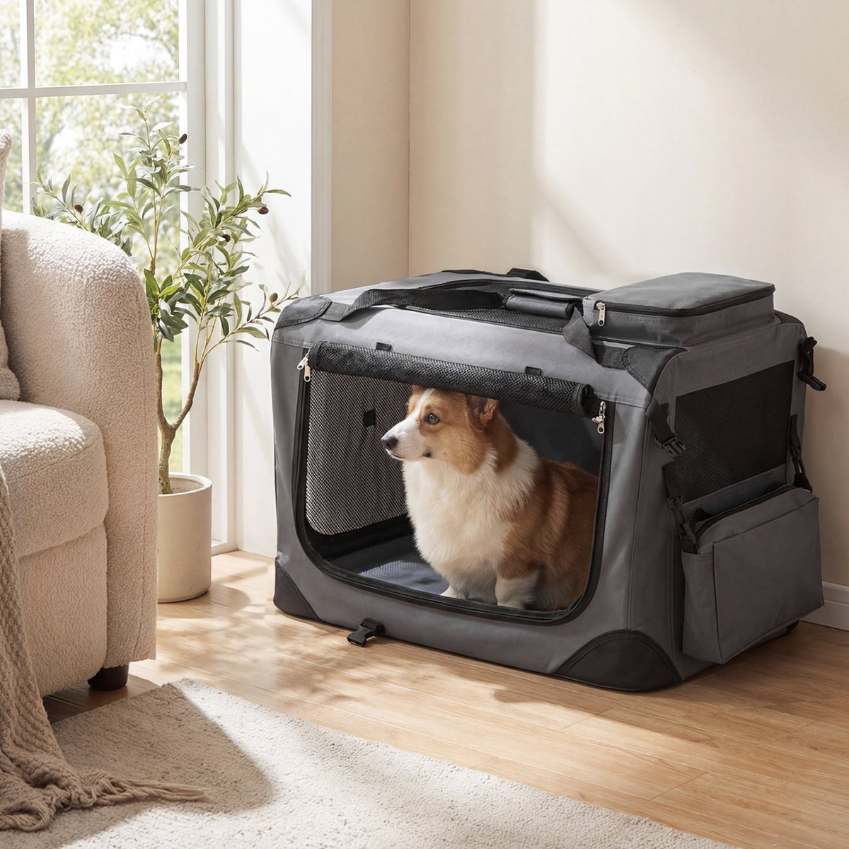Soft Collapsible Dog Crate with Mesh Windows and 3 Doors