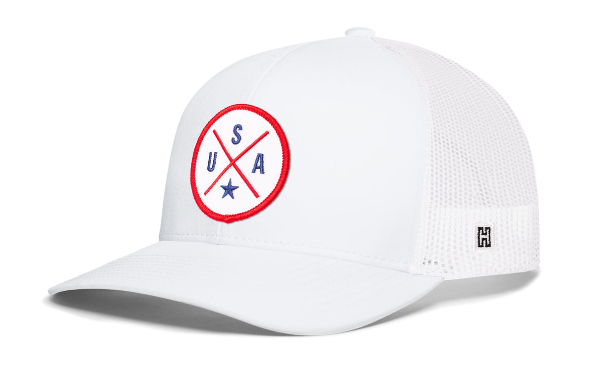 USA Trucker Hat  |  White-Red-Blue America Snapback