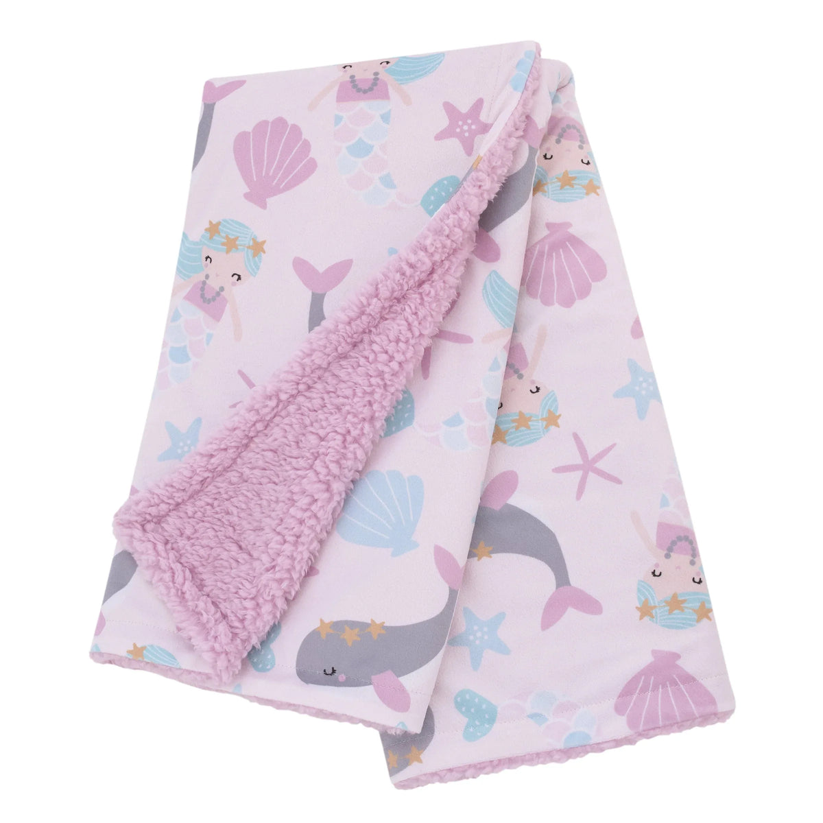 NoJo Sugar Reef Mermaid Pink, Aqua, Gray Super Soft Sherpa Baby Blanket - BIG FRENCHIES
