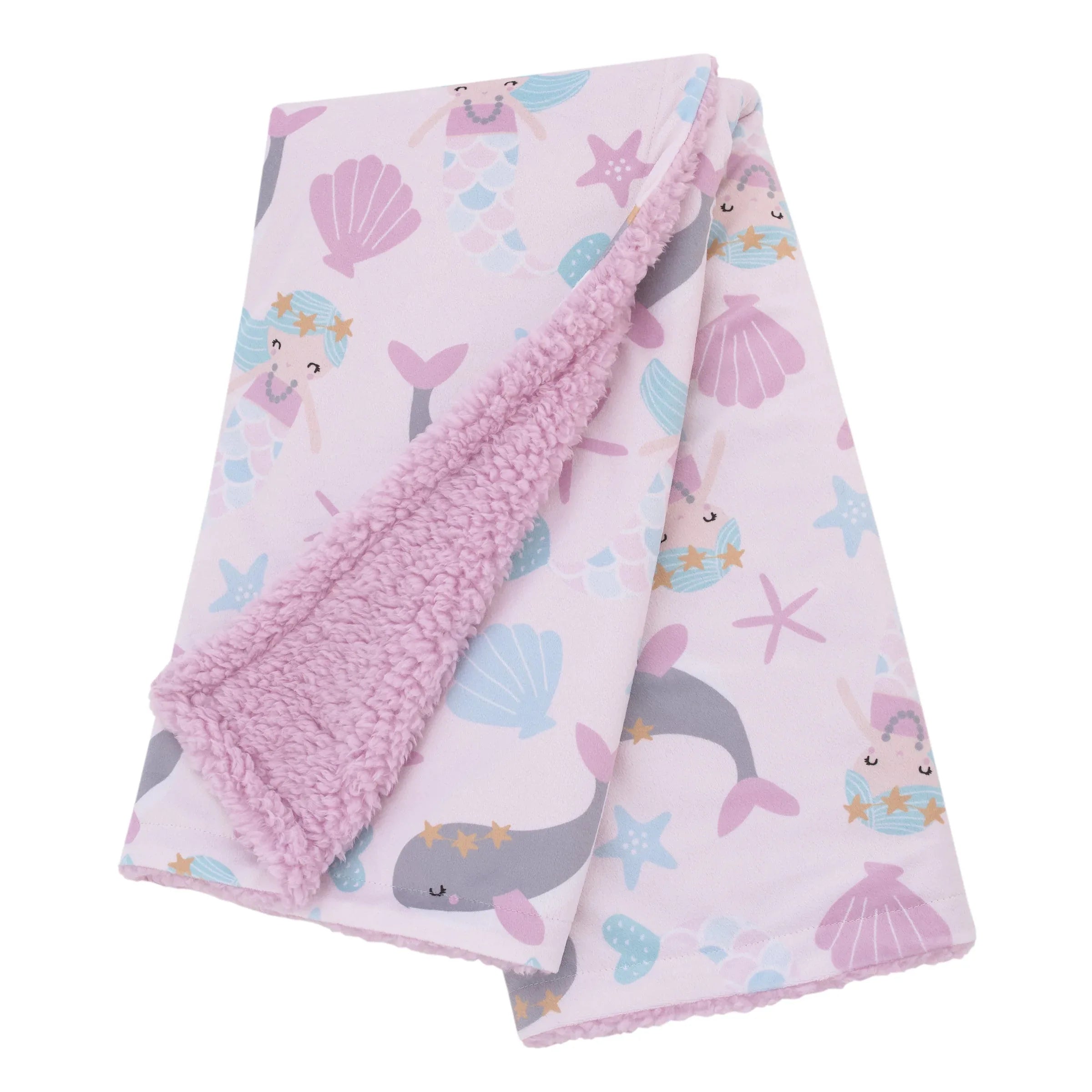 NoJo Sugar Reef Mermaid Pink, Aqua, Gray Super Soft Sherpa Baby Blanket - BIG FRENCHIES