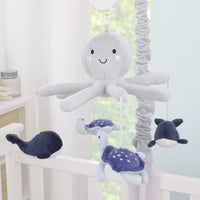 Plush Octopus Gray and Navy Whales and Sea Turtles Musical Mobile - BIG FRENCHIES