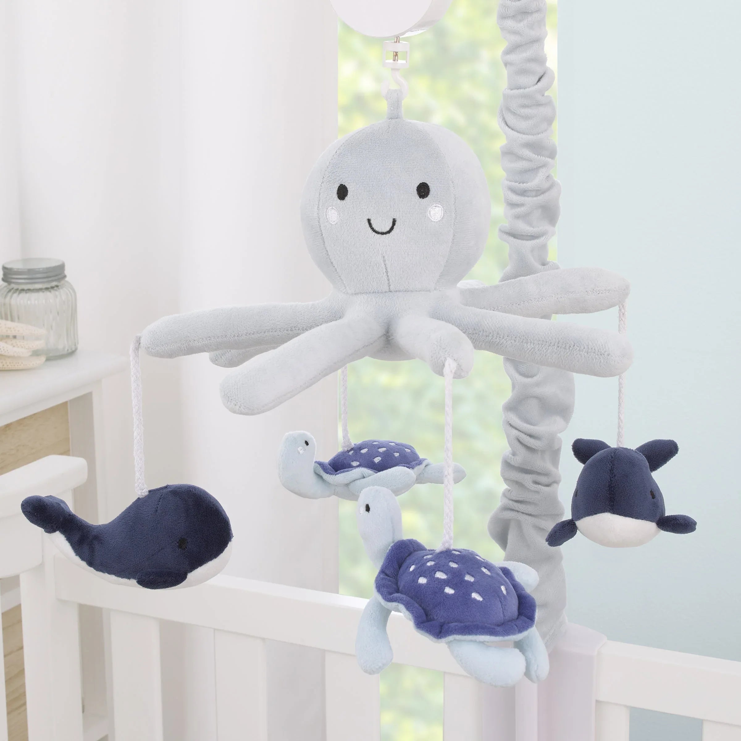 Plush Octopus Gray and Navy Whales and Sea Turtles Musical Mobile - BIG FRENCHIES