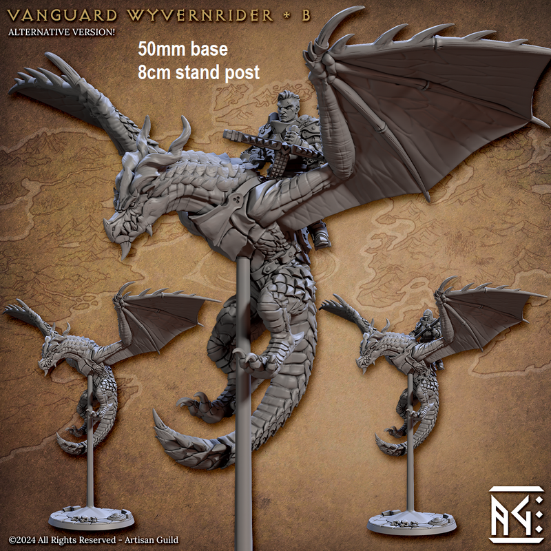 Vanguard Wyvernrider: Base Sculpt B (Mounted Male Human Fighter)-3D Printed Miniatures-BIG FRENCHIES-All Systems Go Games