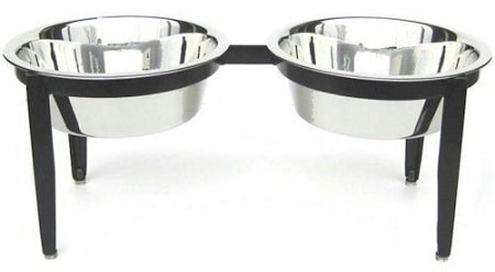 PetsStop Visions Double Elevated Dog Bowl, Medium, 7" High Wrought Iron Diner with 2 Qt Stainless Bowls