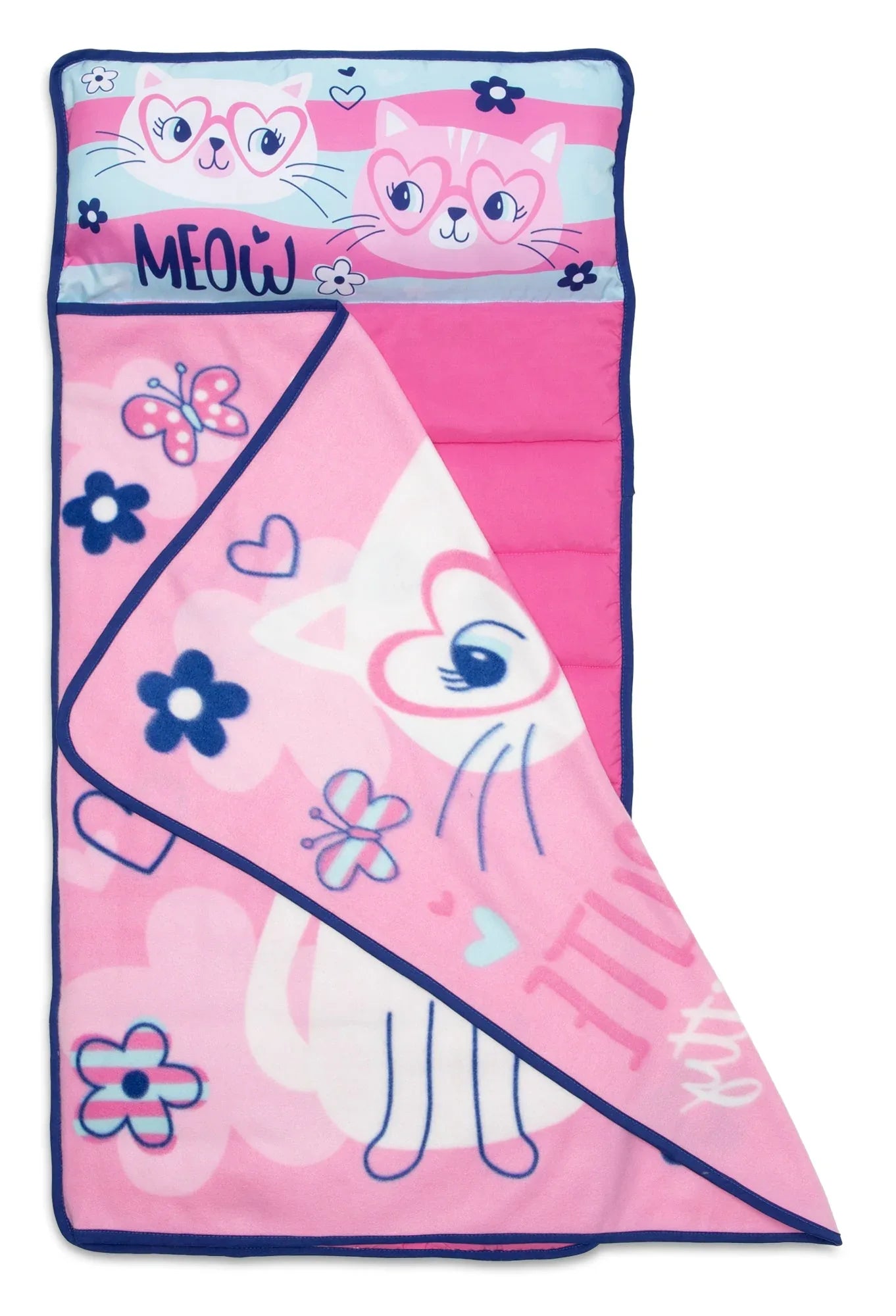 NoJo Cute Kitty Toddler Nap Mat - Includes Attached Pillow and Fleece Blanket - BIG FRENCHIES