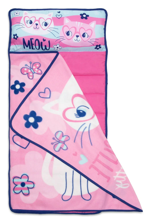 NoJo Cute Kitty Toddler Nap Mat - Includes Attached Pillow and Fleece Blanket - BIG FRENCHIES