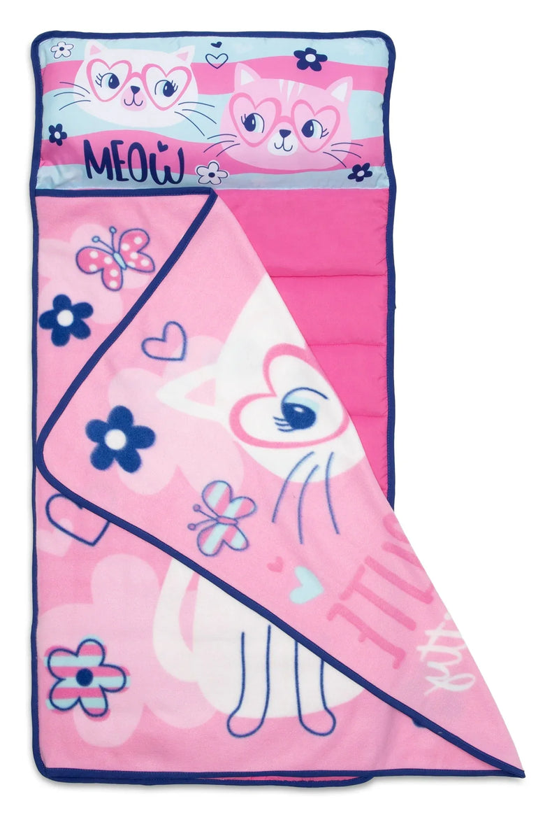 NoJo Cute Kitty Toddler Nap Mat - Includes Attached Pillow and Fleece Blanket - BIG FRENCHIES