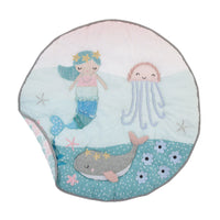 Sugar Reef Mermaid 4 Piece Nursery Crib Bedding Set - Appliqued Round Play Quilt, 100% Cotton Fitted Crib Sheet, Shirred Crib Skirt with 16" Drop, Nursery Organizer - BIG FRENCHIES