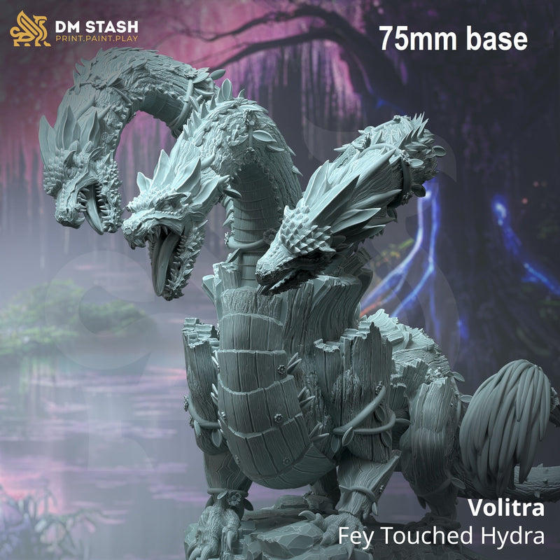 Volitra, Fey Touched Hydra (With Wood Armor & Flowers)-3D Printed Miniatures-BIG FRENCHIES-All Systems Go Games