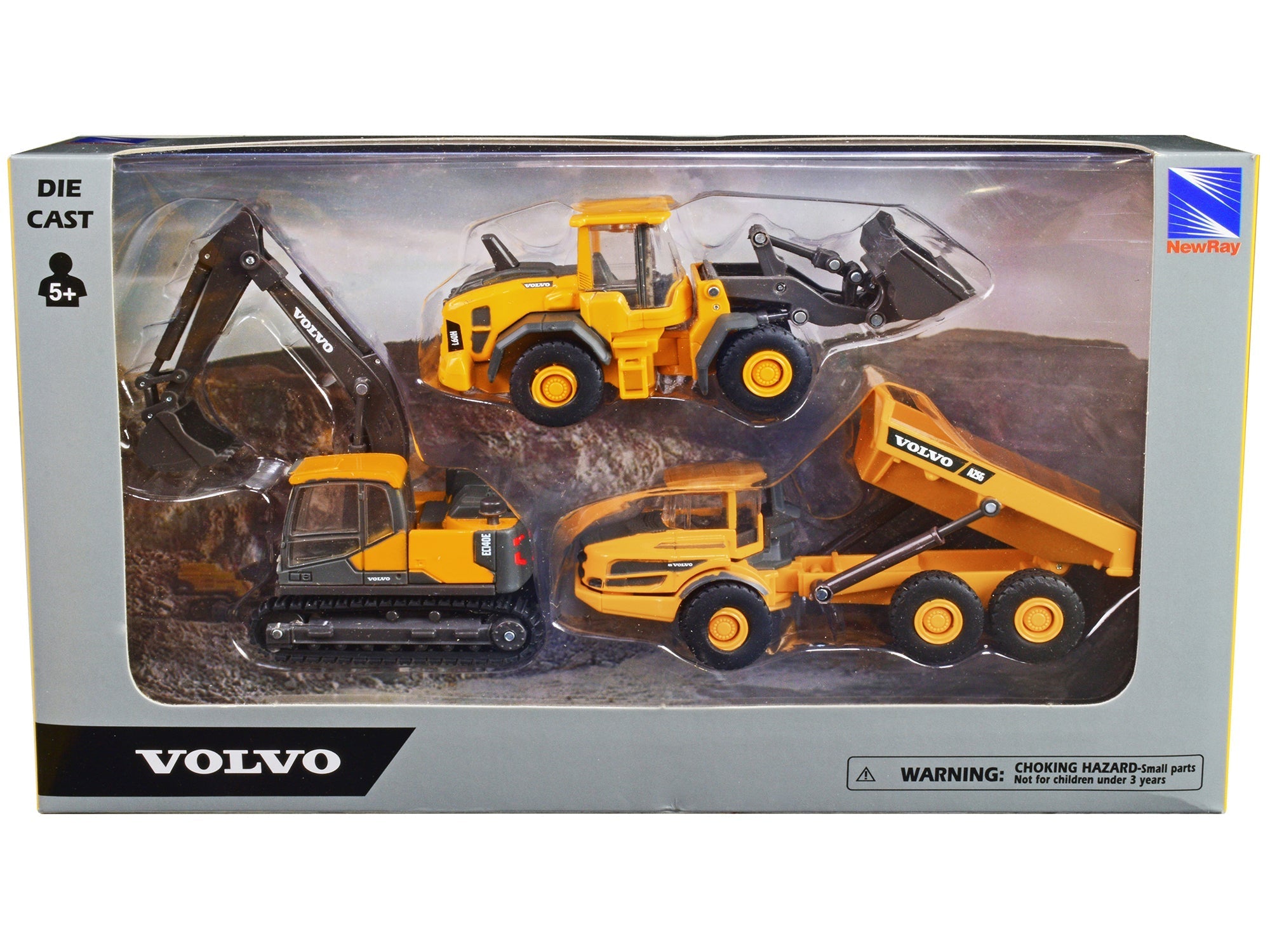"Volvo Construction Vehicles" Set of 3 pieces Diecast Models by New Ray  free shipping USA