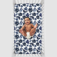NoJo Super Soft Blue and White Palm Leaf Nursery Crib Fitted Sheet - BIG FRENCHIES