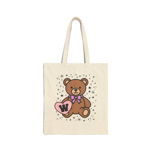 W: Bear Holding a Heart Tote Bag with Initial - BIG FRENCHIES