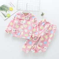 Kids' Fleece Pajama Set with Cartoon Print - # BAAA81810019