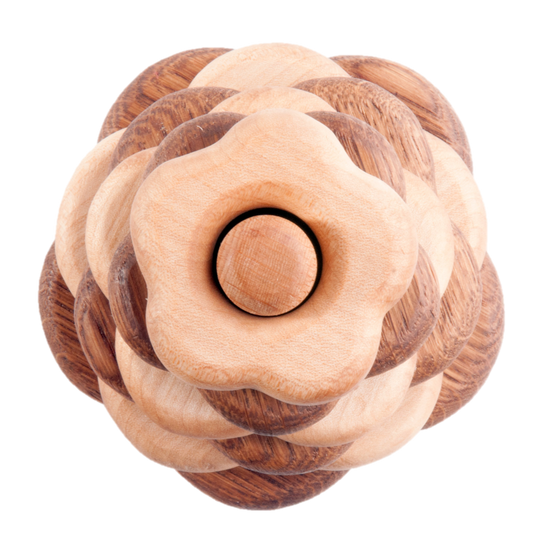 Wooden stacking toy in flower shape from 2 types of wood