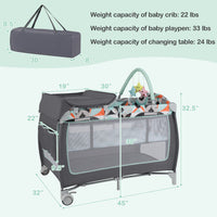 Babyjoy 3-in-1 Portable Baby Playard with Zippered Door and Toy Bar-Blue