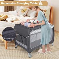Babyjoy 3-in-1 Portable Baby Playard with Zippered Door and Toy Bar-Gray