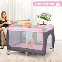 Babyjoy 3-in-1 Portable Baby Playard with Zippered Door and Toy Bar-Pink