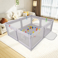 Costway Large Baby Playpen with Pull Rings and Ocean Balls-Gray