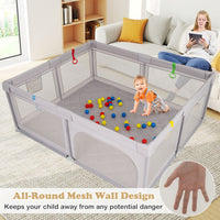 Costway Large Baby Playpen with Pull Rings and Ocean Balls-Gray