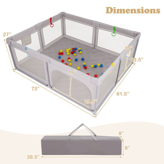 Costway Large Baby Playpen with Pull Rings and Ocean Balls-Gray