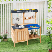 Costway Outdoor Mud Kids Kitchen Playset Wooden Pretend Play Toy with Kitchenware