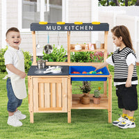 Costway Outdoor Mud Kids Kitchen Playset Wooden Pretend Play Toy with Kitchenware