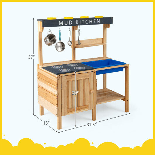 Costway Outdoor Mud Kids Kitchen Playset Wooden Pretend Play Toy with Kitchenware