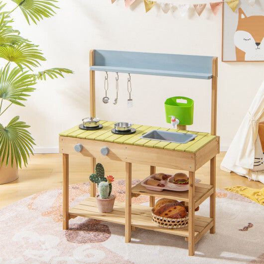 Costway Backyard Pretend Play Toy Kitchen with Stove Top