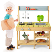 Costway Backyard Pretend Play Toy Kitchen with Stove Top