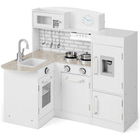 Costway Kids Kitchen Playset Conor Kitchen Toy with Realistic Microwave and Oven Stove-White