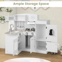 Costway Kids Kitchen Playset Conor Kitchen Toy with Realistic Microwave and Oven Stove-White