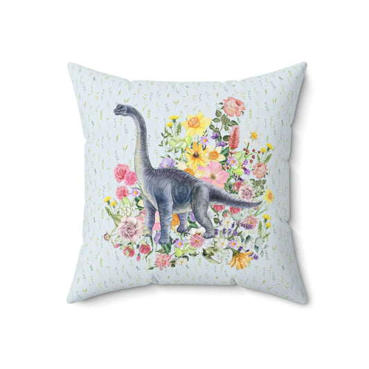 Watercolor Dinosaur Pillow, Brachiosaurus in Botanical Bouquet - BIG FRENCHIES