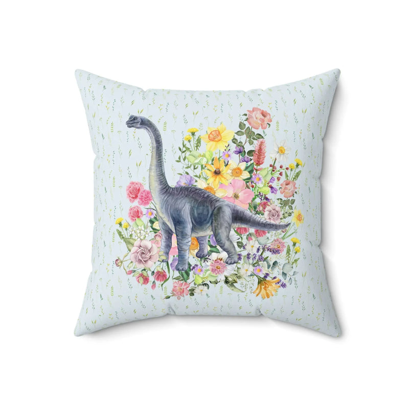 Watercolor Dinosaur Pillow, Brachiosaurus in Botanical Bouquet - BIG FRENCHIES