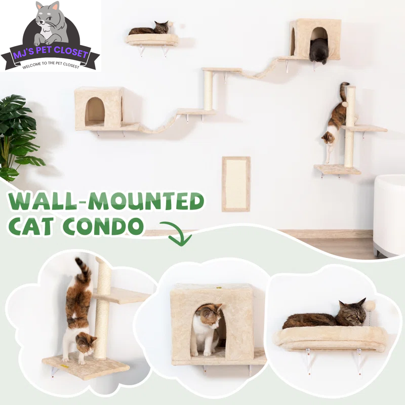 Elevate Your Cat's Playtime with the Darkiel 7-Piece Wall-Mounted Climbing Tower - BIG FRENCHIES