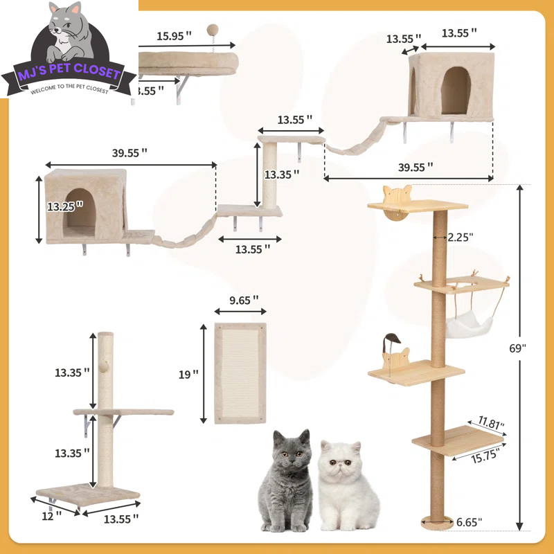 Elevate Your Cat's Playtime with the Darkiel 7-Piece Wall-Mounted Climbing Tower - BIG FRENCHIES