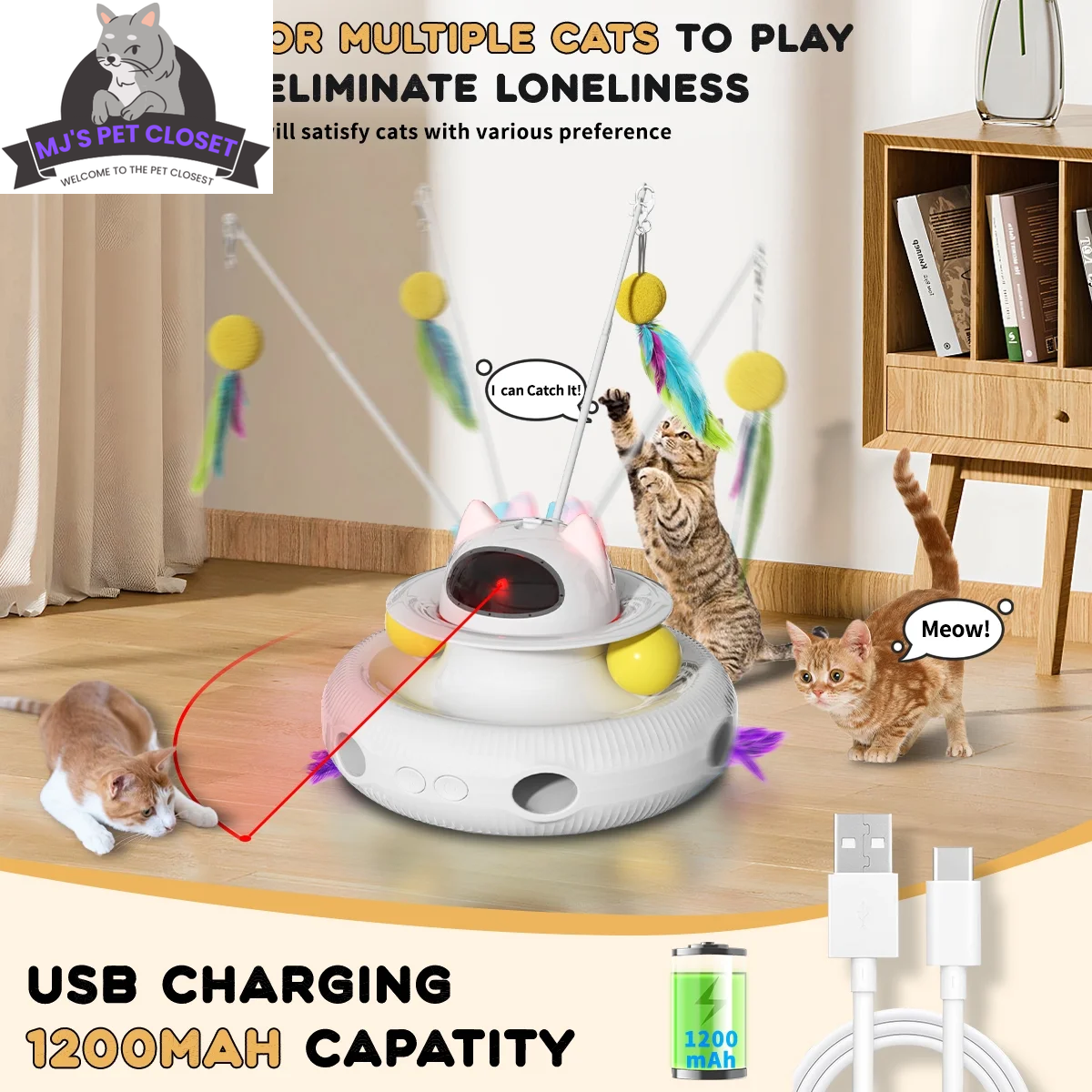 Unleash the Fun with 4-in-1 Interactive Cat Toys! 🐾🚀 Rechargeable Laser, 360° Rotation, and Exciting Track Balls for Endless Indoor Playtime! 🌟✨ - BIG FRENCHIES