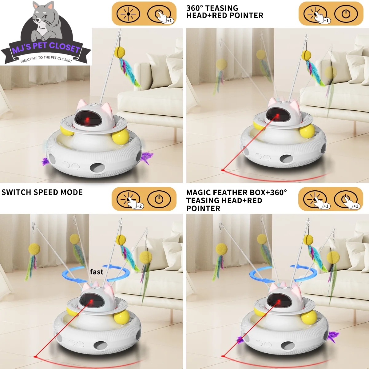Unleash the Fun with 4-in-1 Interactive Cat Toys! 🐾🚀 Rechargeable Laser, 360° Rotation, and Exciting Track Balls for Endless Indoor Playtime! 🌟✨ - BIG FRENCHIES