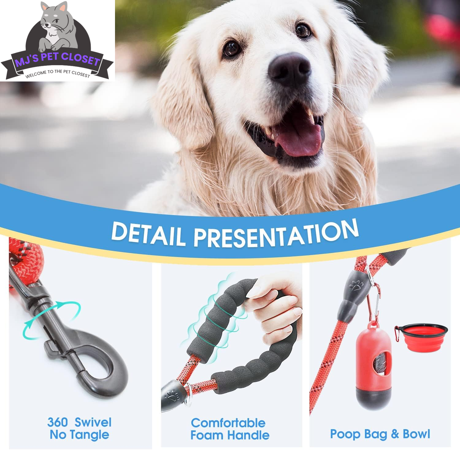 Upgrade your walks with our 2-Pack 5/6 FT Dog Leashes! 🐾✨ Featuring comfy padded handles and reflective threads for safety, perfect for all dog sizes! 🐶❤️ - BIG FRENCHIES