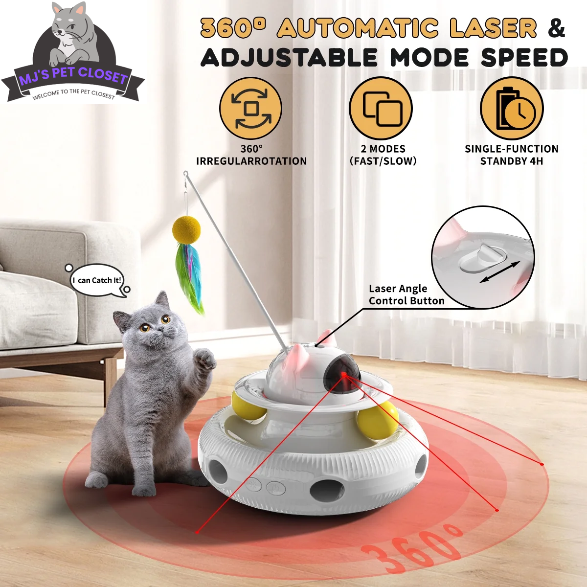 Unleash the Fun with 4-in-1 Interactive Cat Toys! 🐾🚀 Rechargeable Laser, 360° Rotation, and Exciting Track Balls for Endless Indoor Playtime! 🌟✨ - BIG FRENCHIES