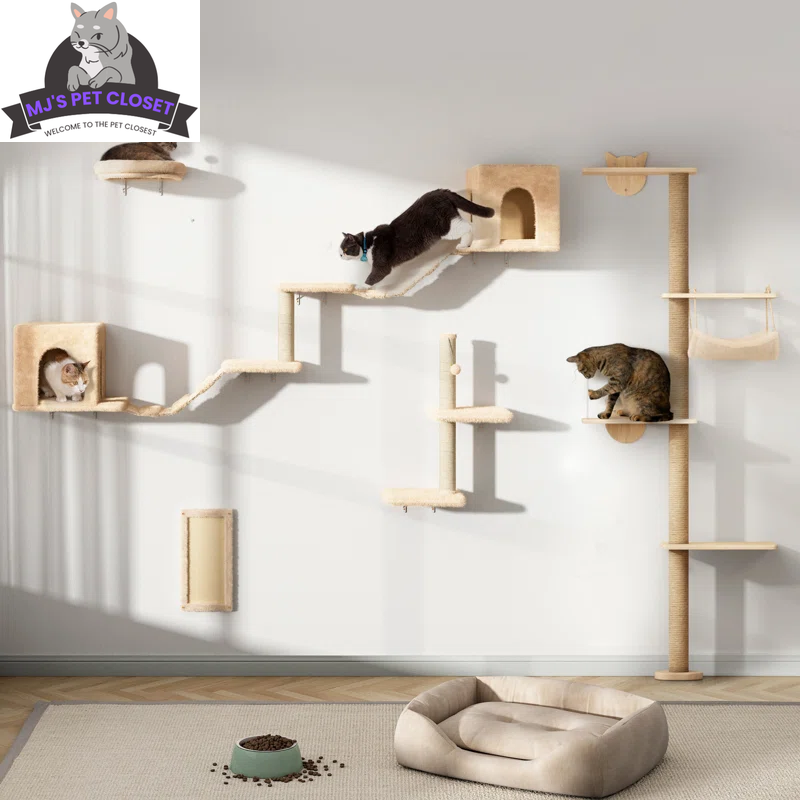 Elevate Your Cat's Playtime with the Darkiel 7-Piece Wall-Mounted Climbing Tower - BIG FRENCHIES